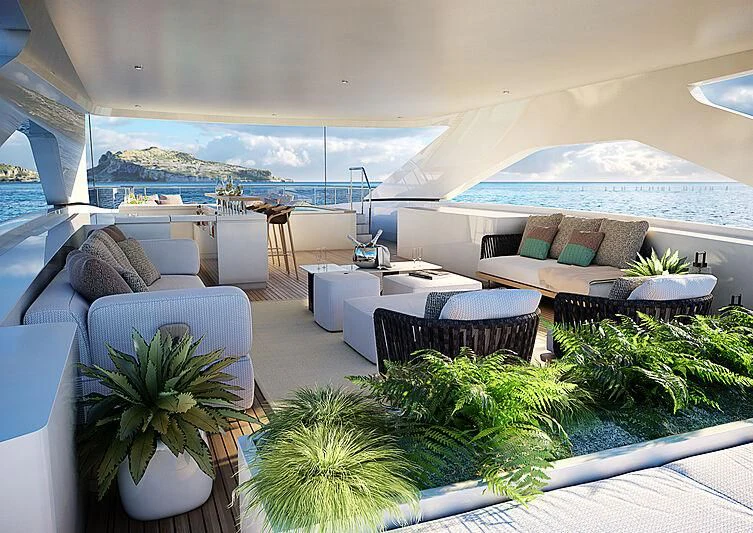 a room with a couch and a pool aboard IRIS BLUE Yacht for Sale
