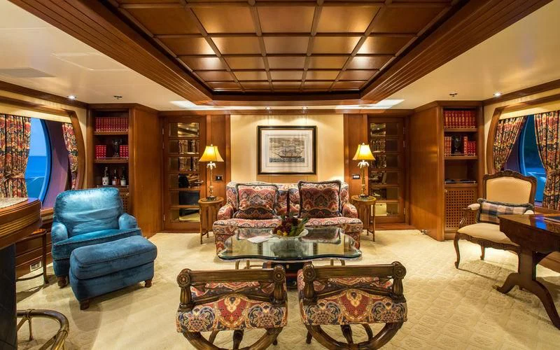 a living room with a large window aboard HARMONY Yacht for Sale