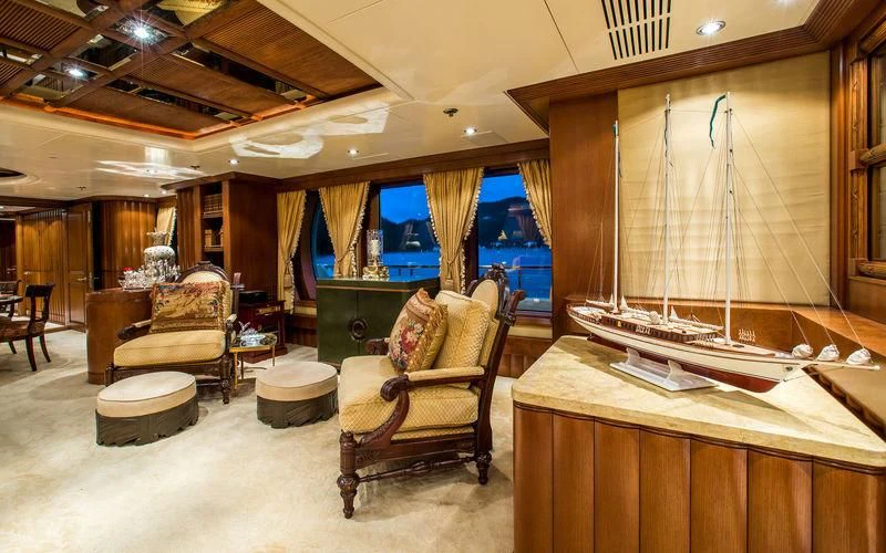 a room with a large mirror aboard HARMONY Yacht for Sale