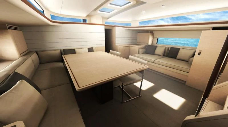 a room with couches and a table aboard MOKA III Yacht for Sale