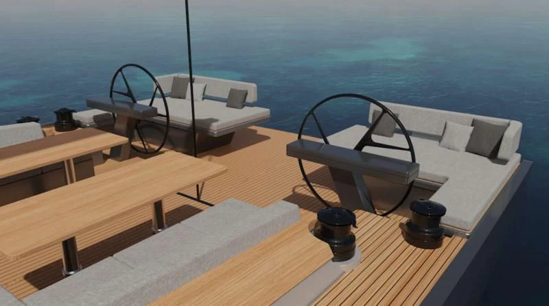 a deck with a pool table and chairs on it aboard MOKA III Yacht for Sale