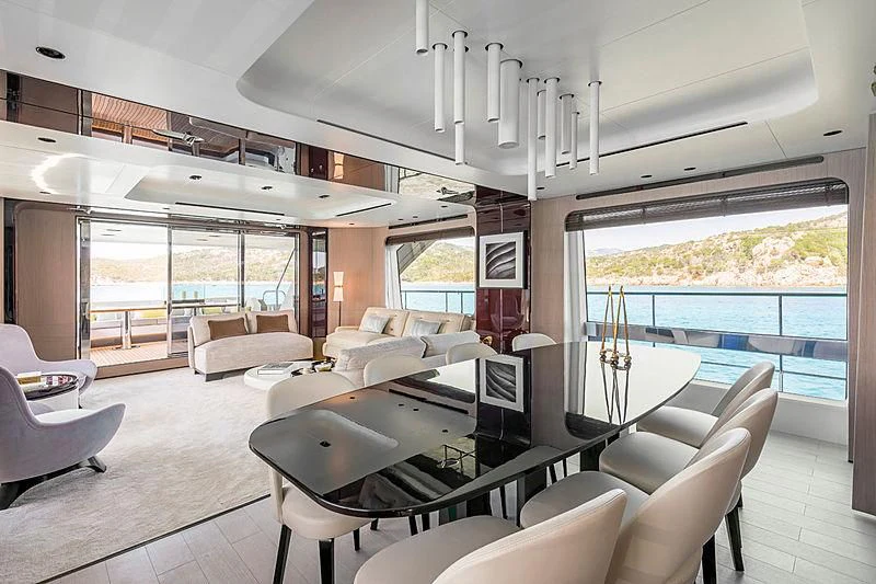 a room with a large window and a view of the ocean aboard R.DARENBEN Yacht for Sale