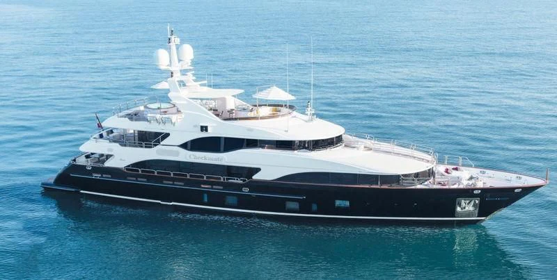 a large white yacht aboard CHECKMATE Yacht for Charter