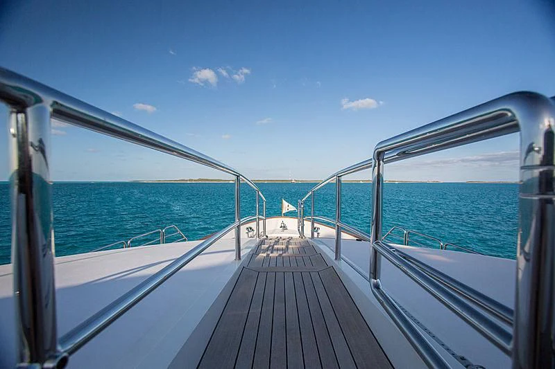 a wooden walkway on a boat aboard CHECKMATE Yacht for Charter