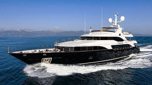 a large boat in the water aboard CHECKMATE Yacht for Charter