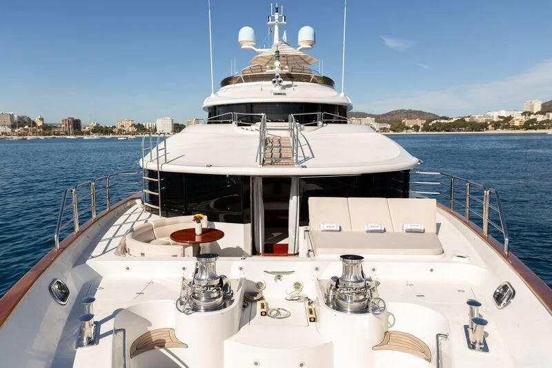 a large white boat in the water aboard CHECKMATE Yacht for Charter