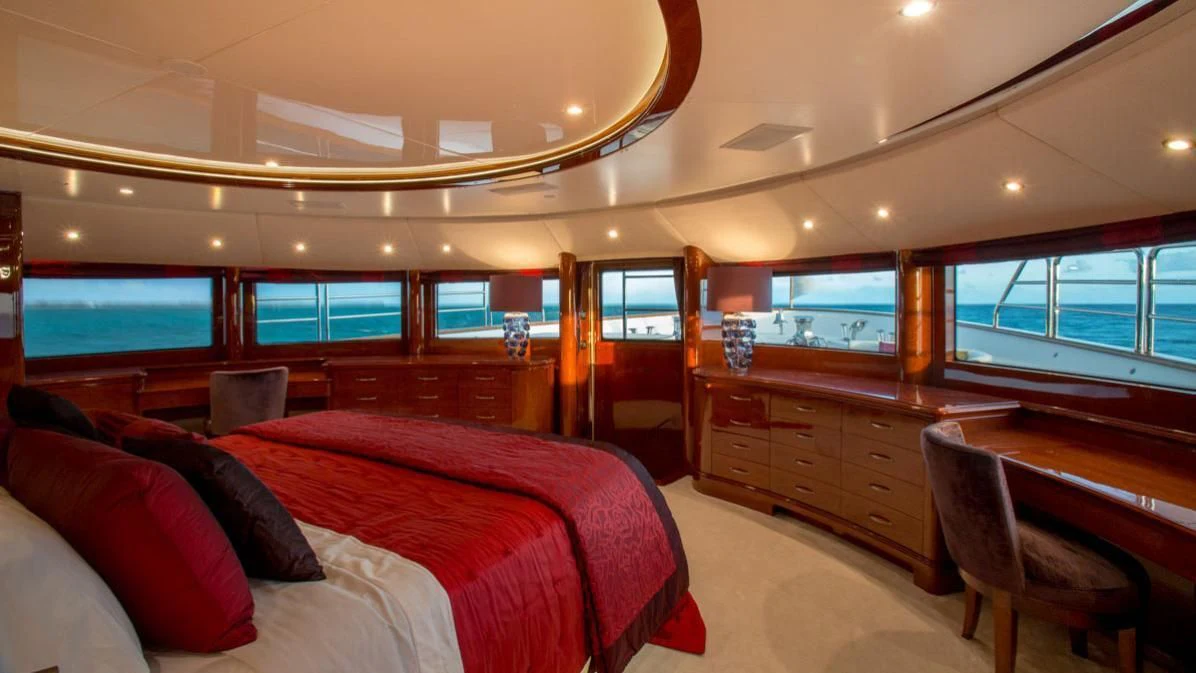 a bed in a room aboard CHECKMATE Yacht for Charter
