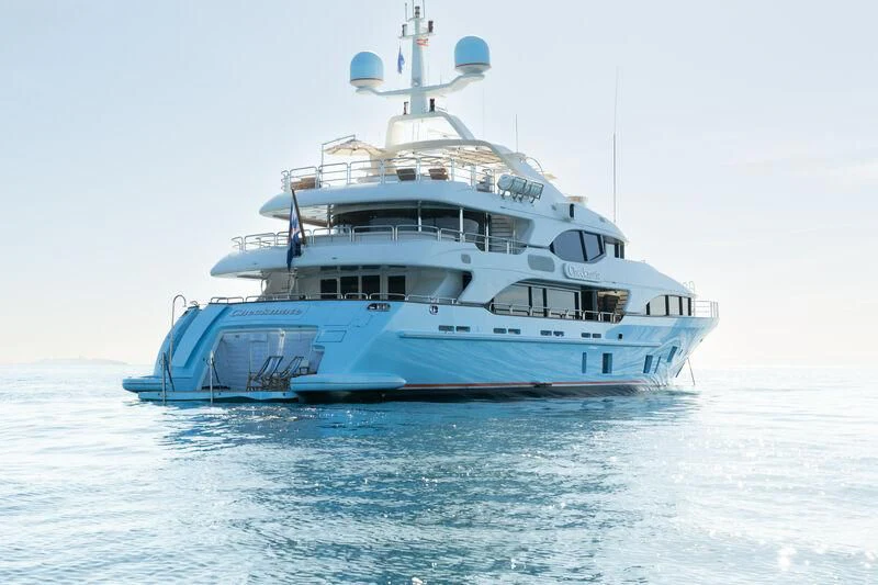 a large boat in the water aboard CHECKMATE Yacht for Charter