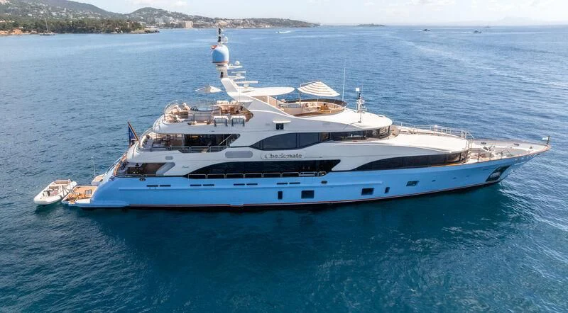 a large white yacht aboard CHECKMATE Yacht for Charter