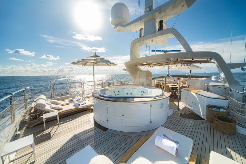 a boat on a deck aboard CHECKMATE Yacht for Charter