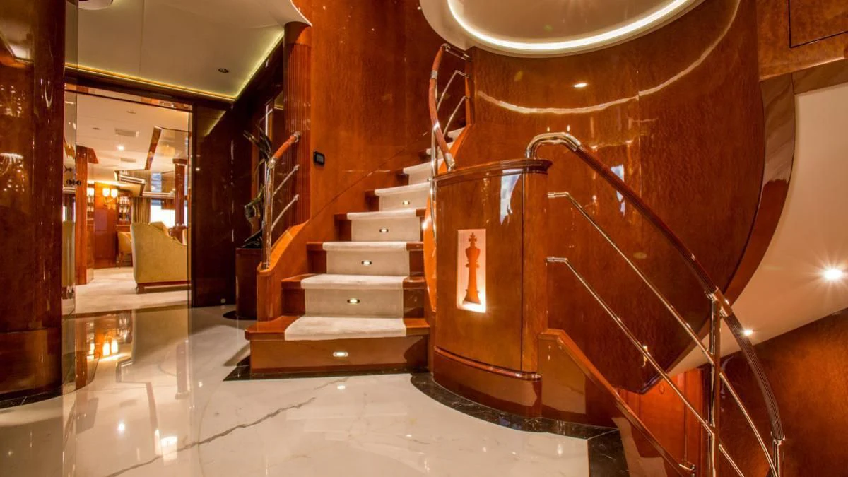 a staircase in a building aboard CHECKMATE Yacht for Charter