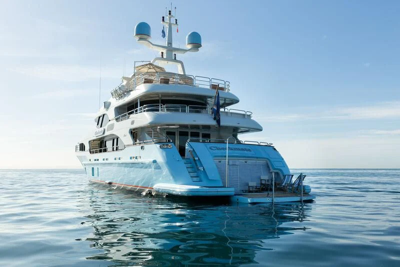 a large white boat in the water aboard CHECKMATE Yacht for Charter