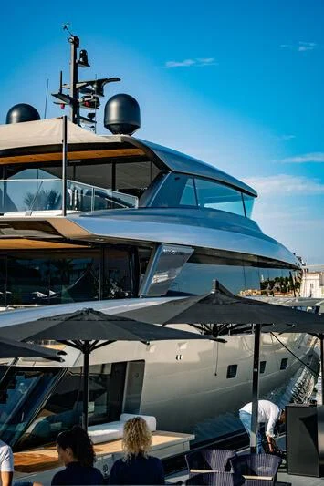 a boat is parked in front of a building aboard SANLORENZO SX100/119 Yacht for Sale