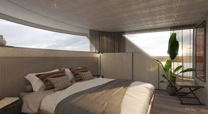 a bed with a plant on the side aboard SANLORENZO SX100/119 Yacht for Sale