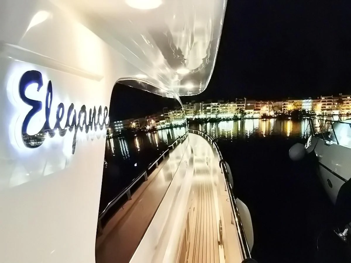 a large white sign on a wall aboard ESPRESSO Yacht for Sale
