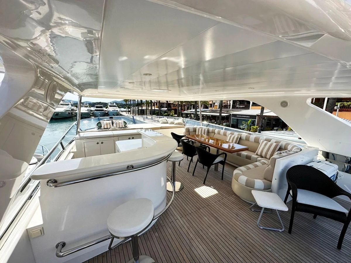 inside of a building with tables and chairs aboard ESPRESSO Yacht for Sale