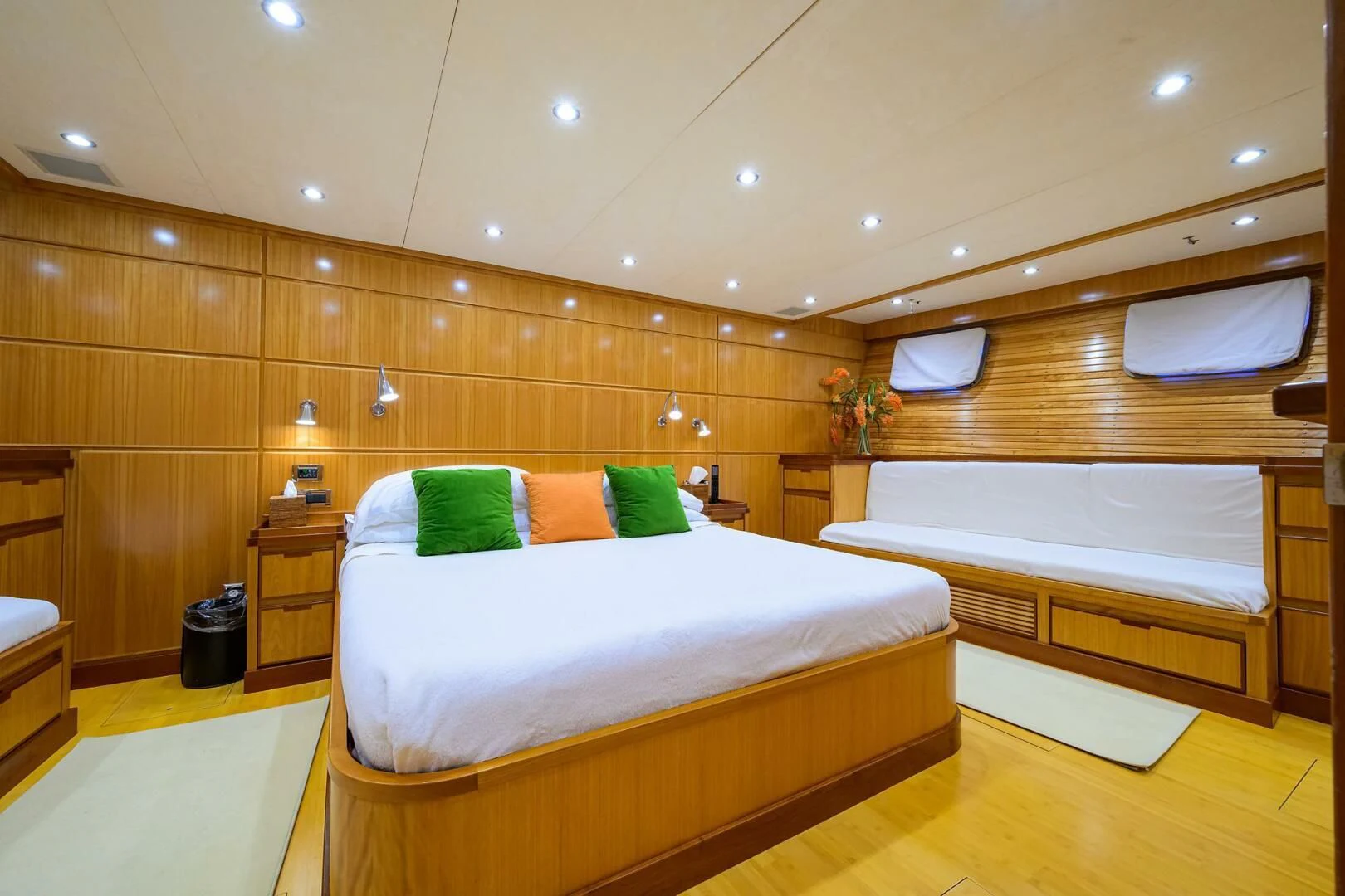 a room with a bed and a desk aboard ELECTRA Yacht for Sale