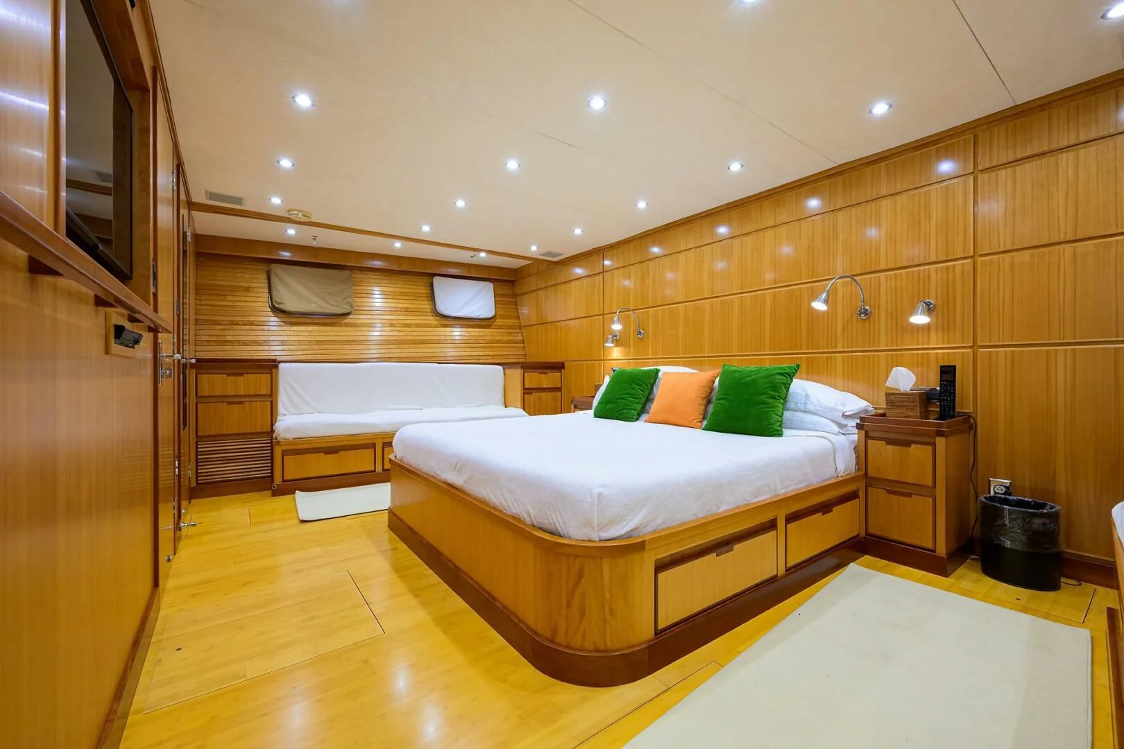 a room with a bed and a desk aboard ELECTRA Yacht for Sale