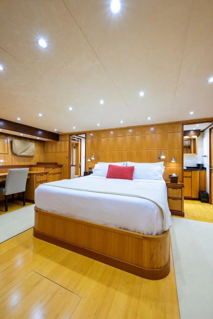 a bed in a room aboard ELECTRA Yacht for Sale