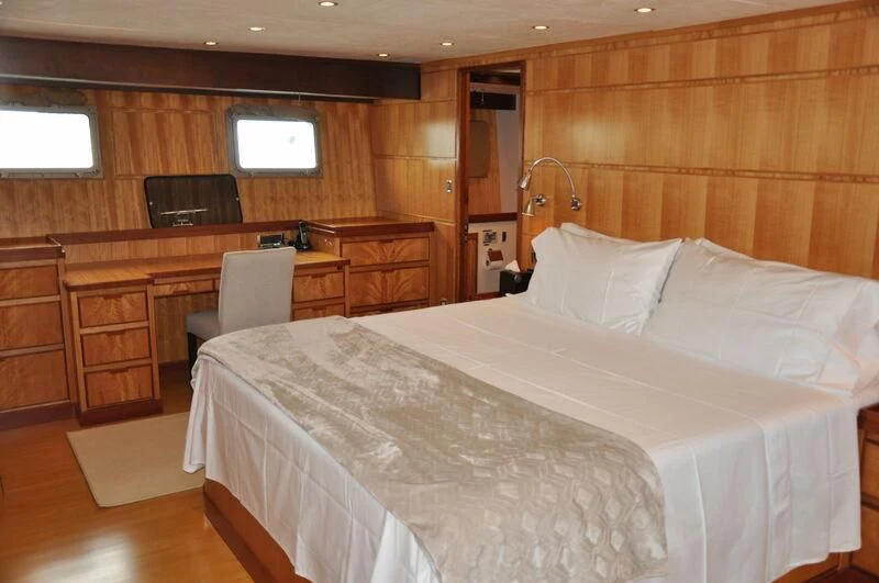 a bed in a room aboard ELECTRA Yacht for Sale