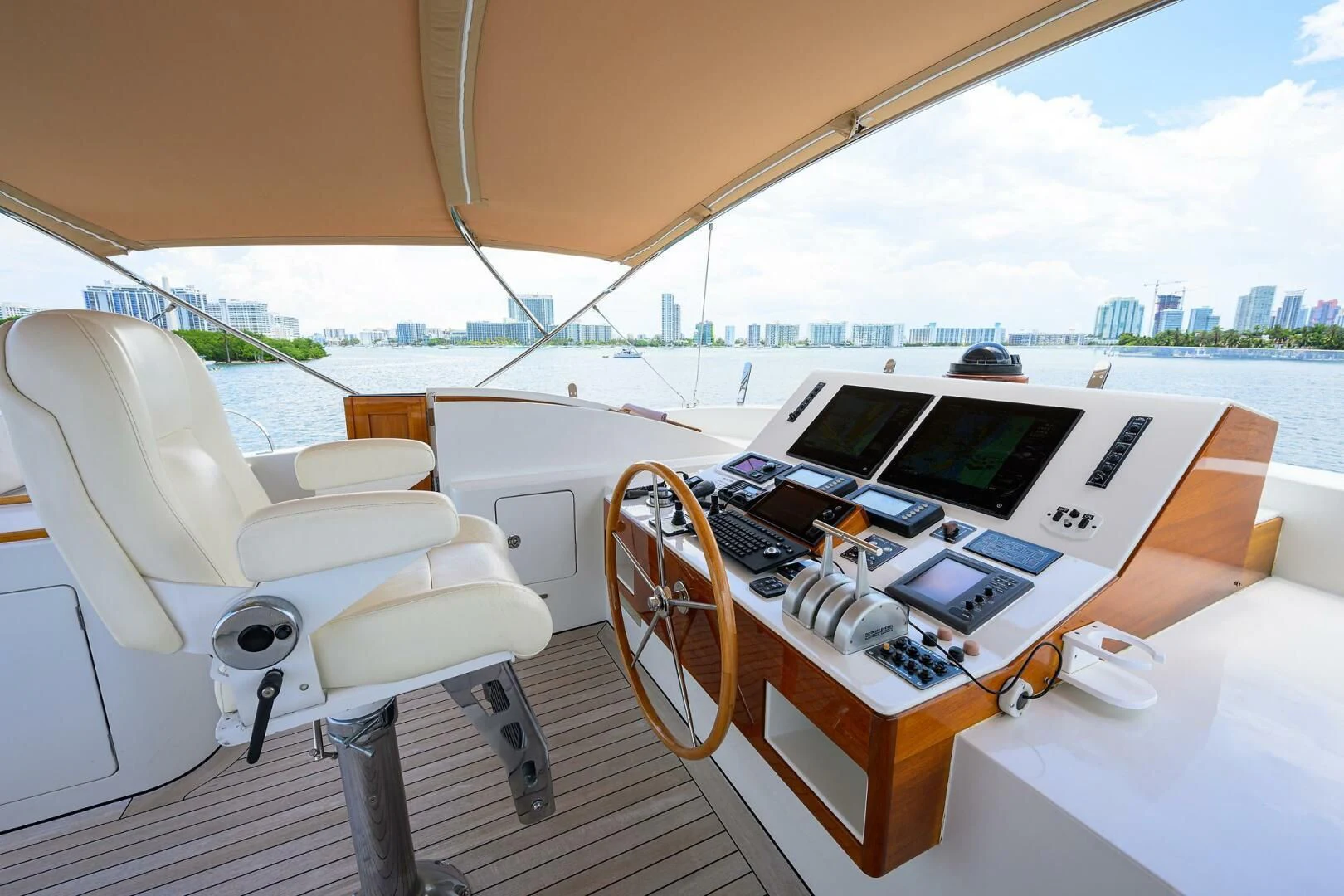 a boat with a desk and a chair aboard ELECTRA Yacht for Sale