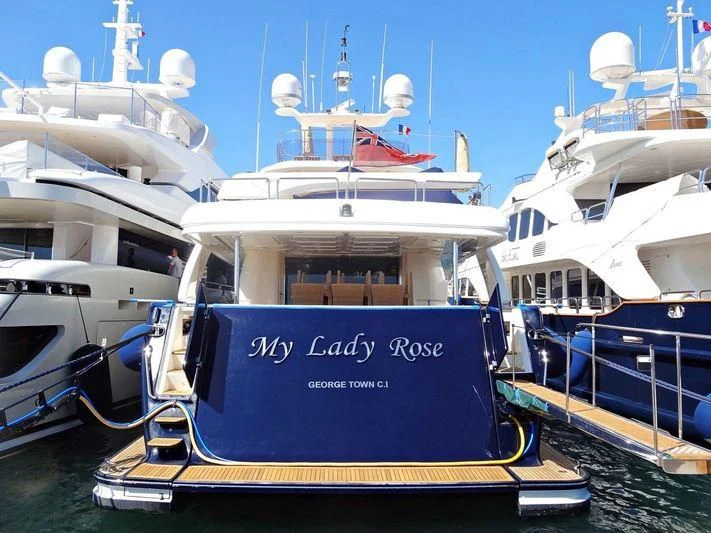 a large blue and white boat aboard MY LADY ROSE Yacht for Sale