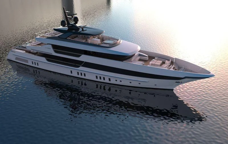 a white boat on a body of water aboard AILY Yacht for Sale