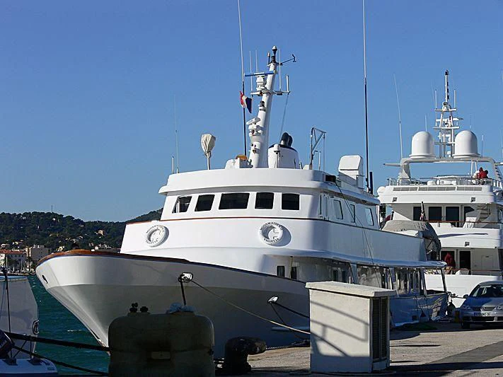 a large white boat aboard TRAFALGAR Yacht for Sale