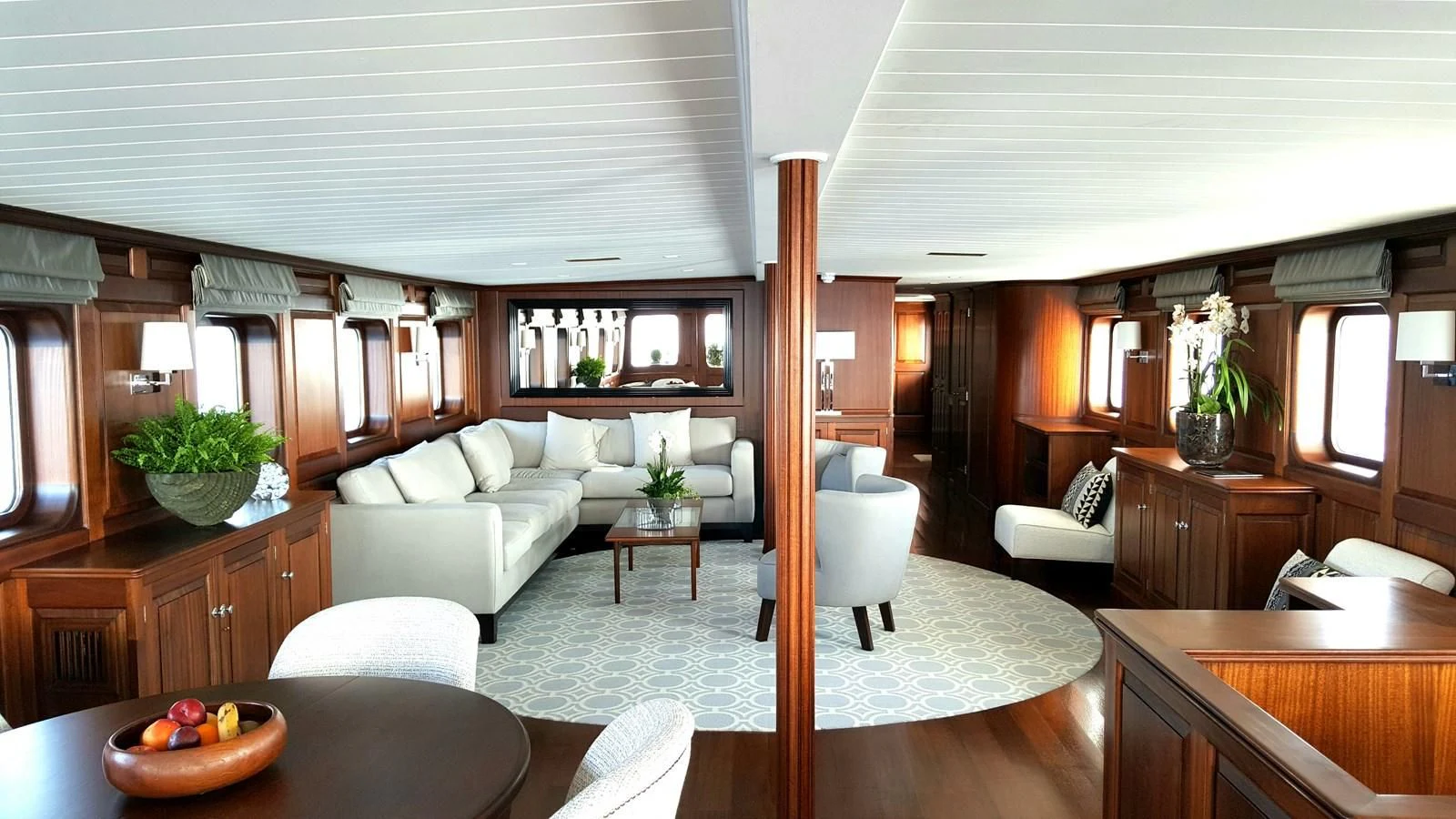 a living room with a large window aboard TRAFALGAR Yacht for Sale