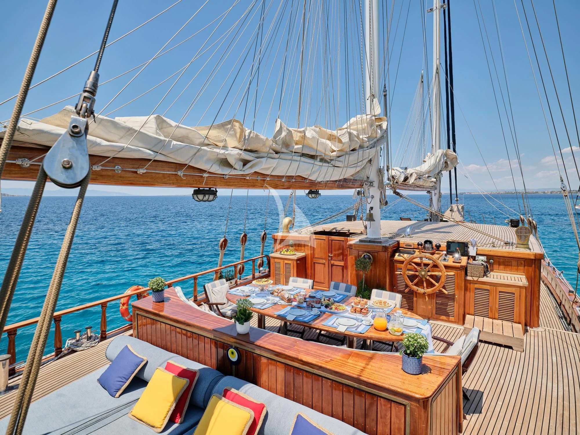 a boat on the water aboard MYRA Yacht for Sale