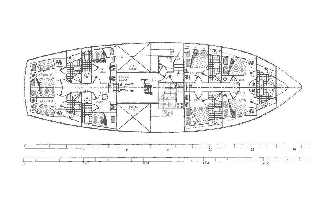 diagram, engineering drawing aboard MYRA Yacht for Sale