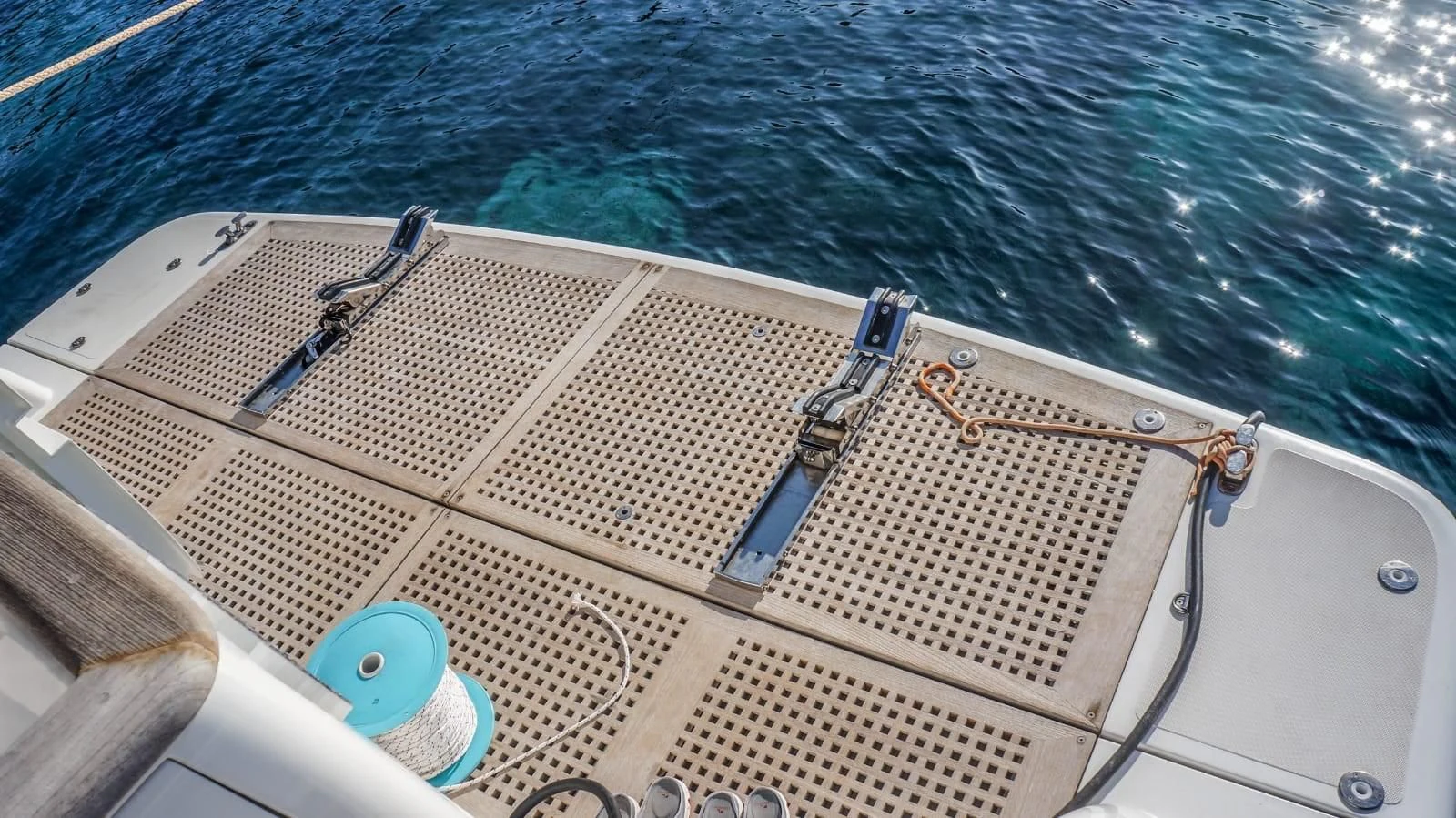 a fishing rod on a boat aboard KUUM Yacht for Sale