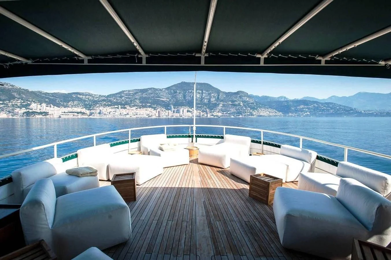 a deck with a view of a city and water aboard MARIA TERESA Yacht for Sale