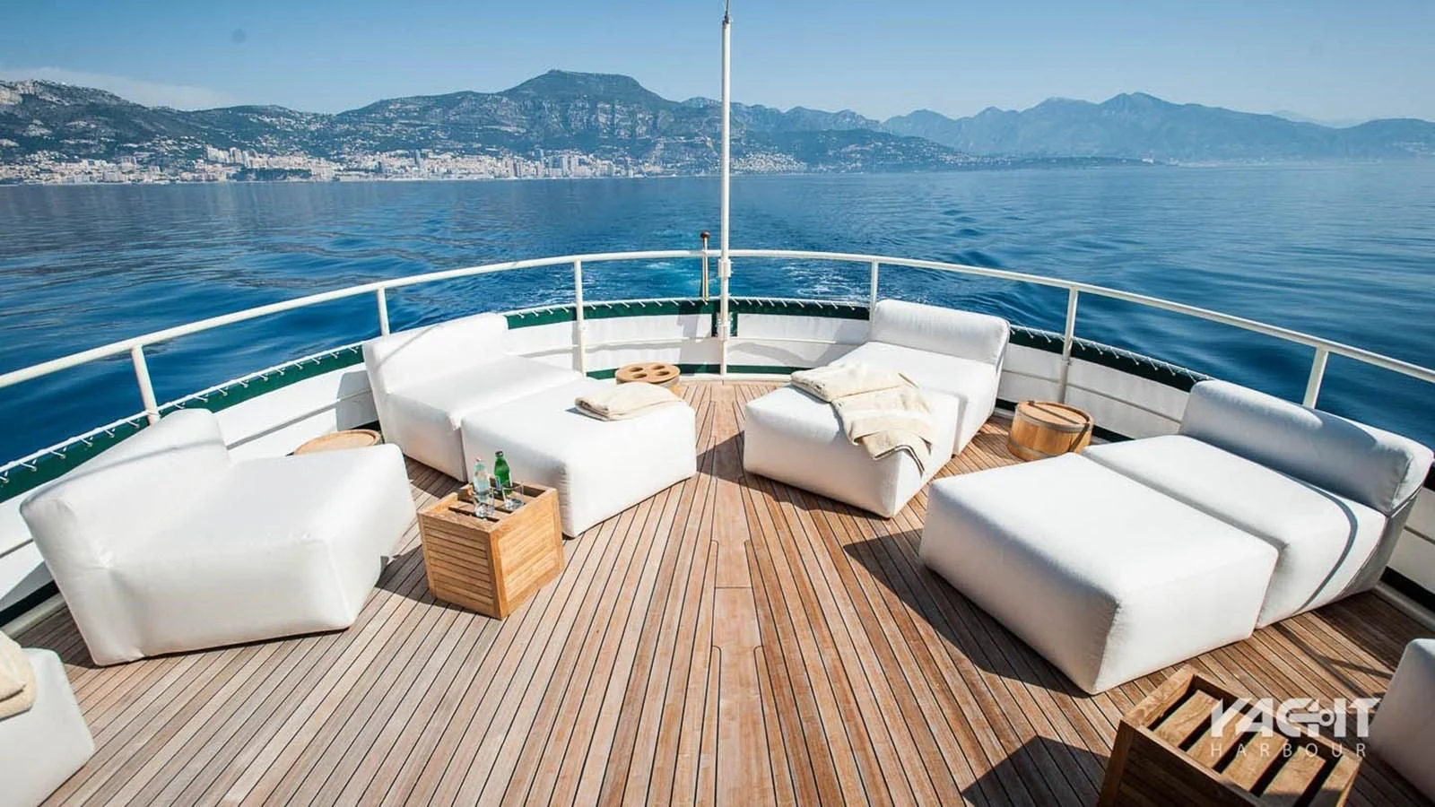 a room with a bed and a table on a boat aboard MARIA TERESA Yacht for Sale