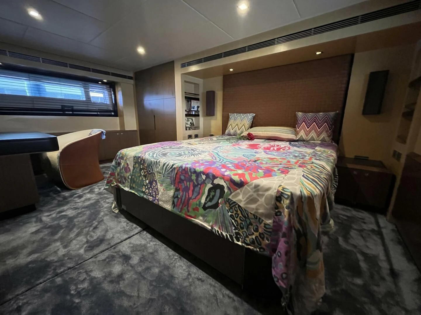 a bed in a room aboard CHARISMA II Yacht for Sale