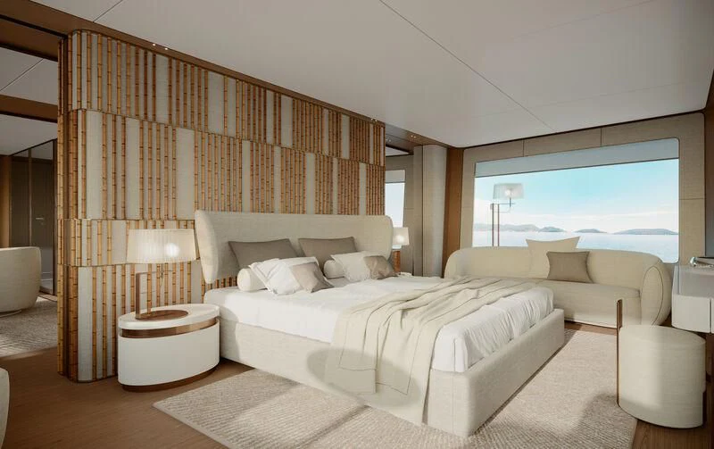 a large bed in a room aboard MOTOPANFILO 45M BMP502 Yacht for Sale