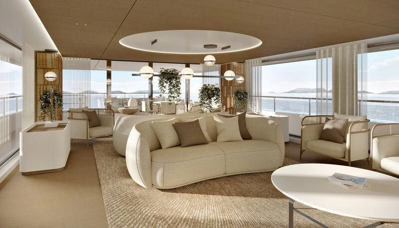 a living room with a large window aboard MOTOPANFILO 45M BMP502 Yacht for Sale