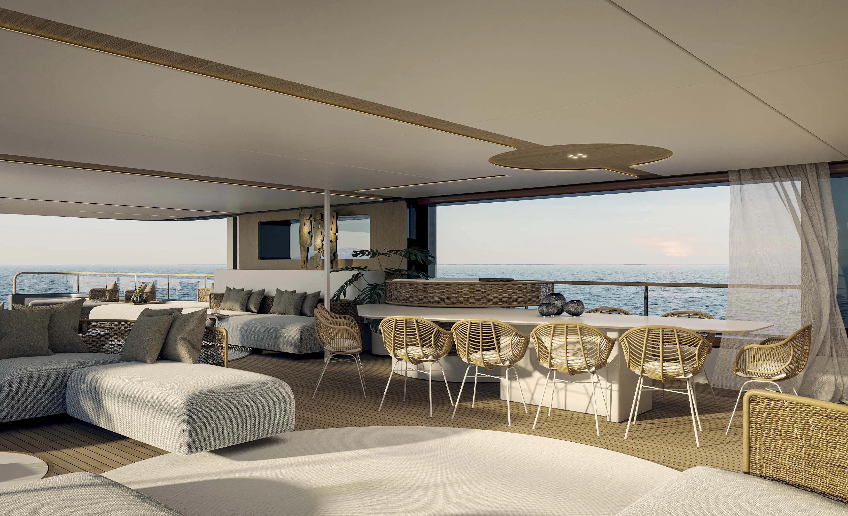 a living room with a large balcony aboard MOTOPANFILO 45M BMP502 Yacht for Sale