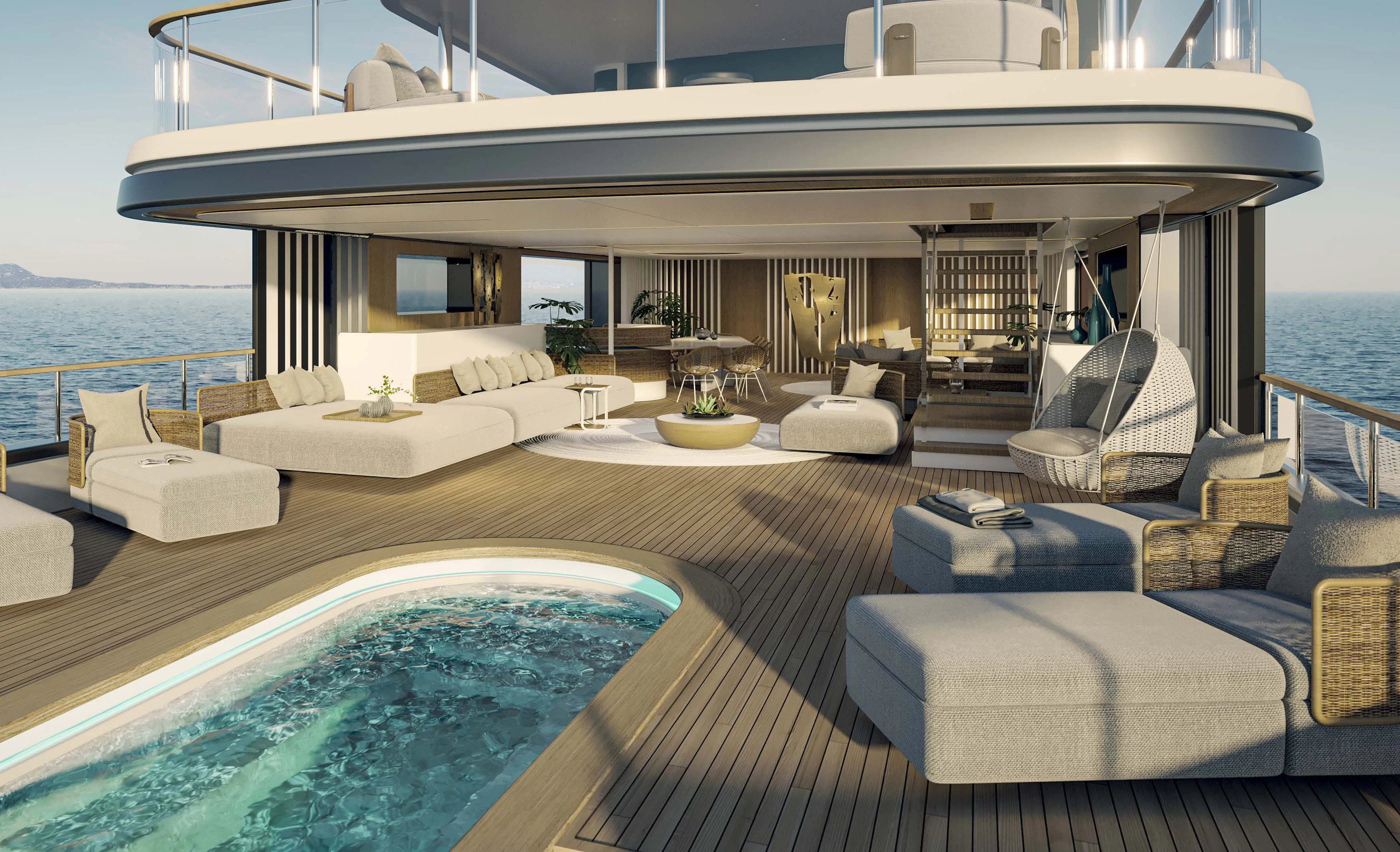 a large living room with a pool aboard MOTOPANFILO 45M BMP502 Yacht for Sale