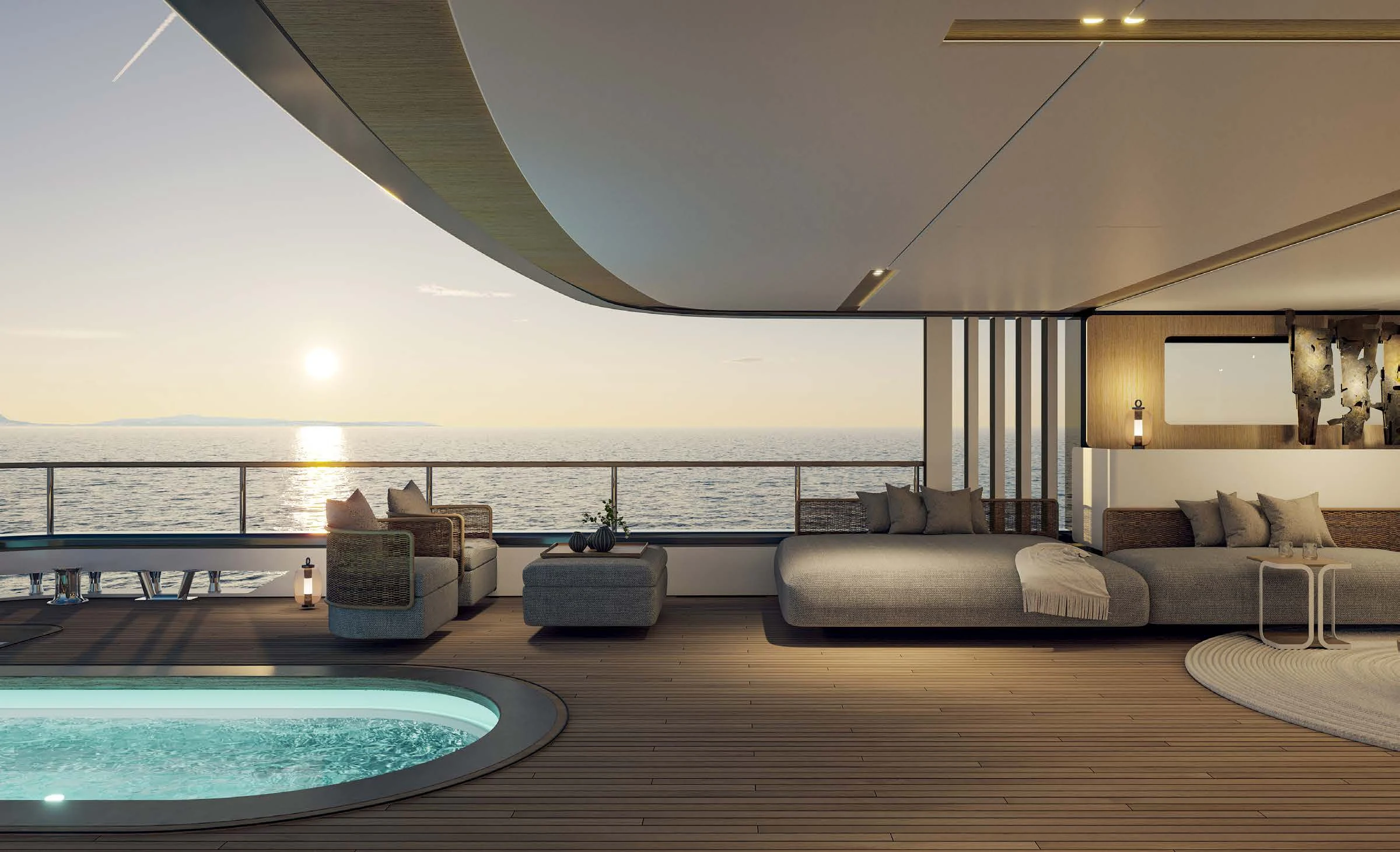 a large living room with a large pool aboard MOTOPANFILO 45M BMP502 Yacht for Sale