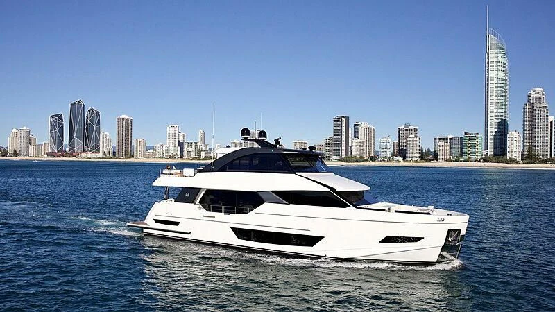 a white yacht on the water aboard MAKORO Yacht for Sale