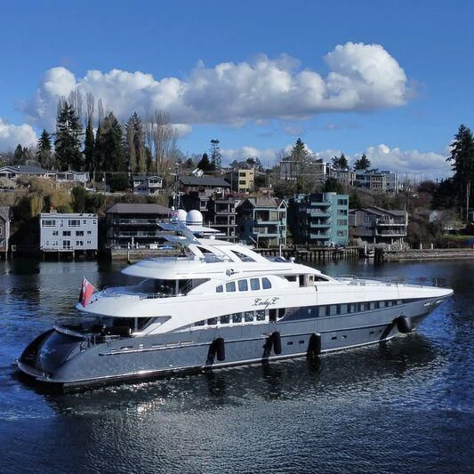 a white yacht in the water aboard LADY L Yacht for Charter