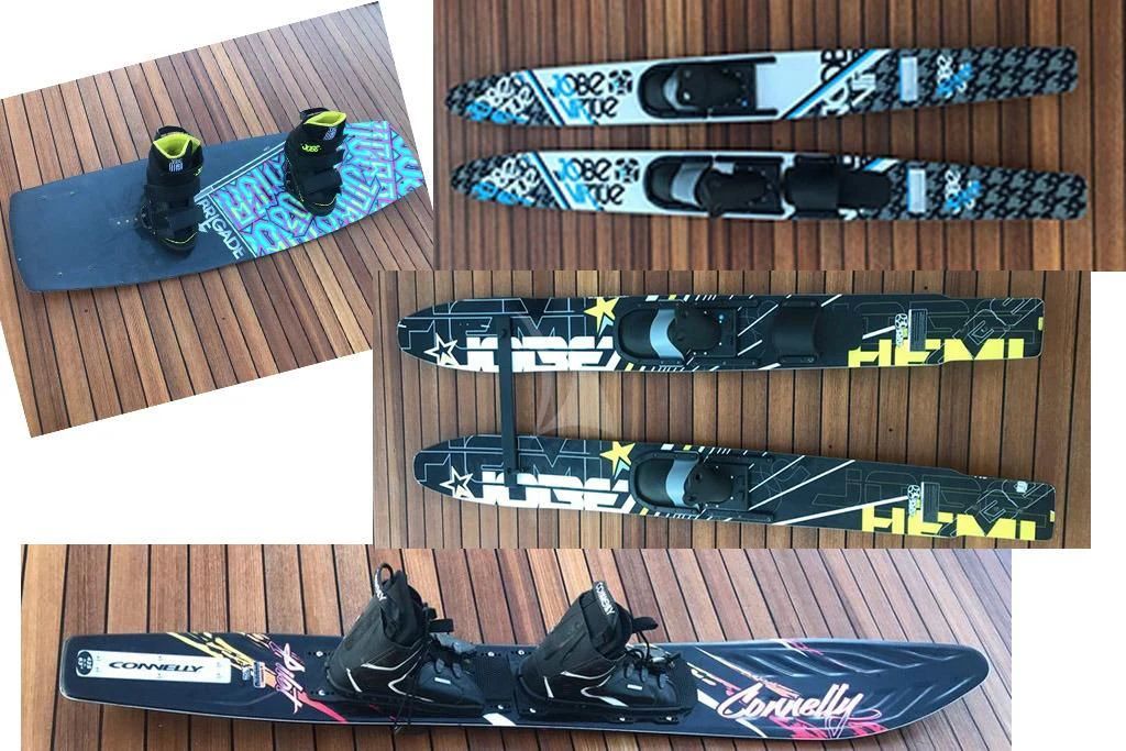 a table with a black table and a black and yellow tablecloth aboard LADY L Yacht for Charter