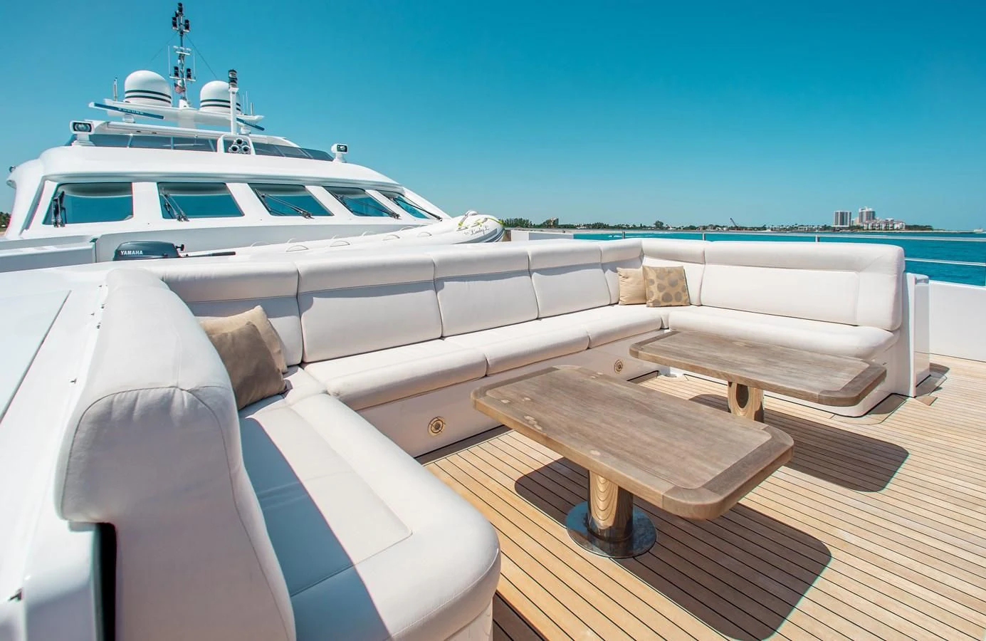 a boat on a dock aboard LADY L Yacht for Charter