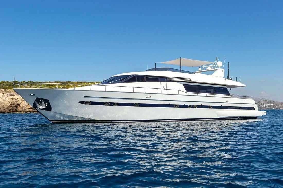 a white yacht on the water aboard THE BIRD Yacht for Charter