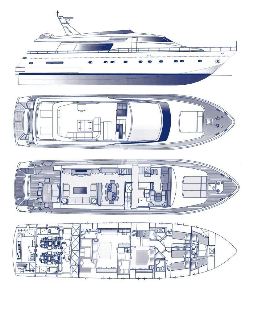 diagram, engineering drawing aboard THE BIRD Yacht for Charter