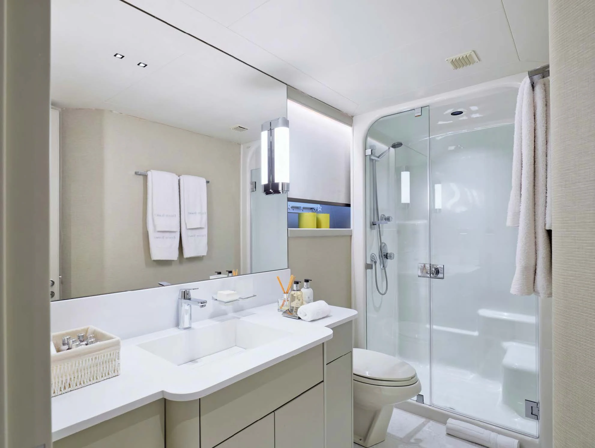 a bathroom with a glass shower aboard ENDLESS SUMMER Yacht for Sale