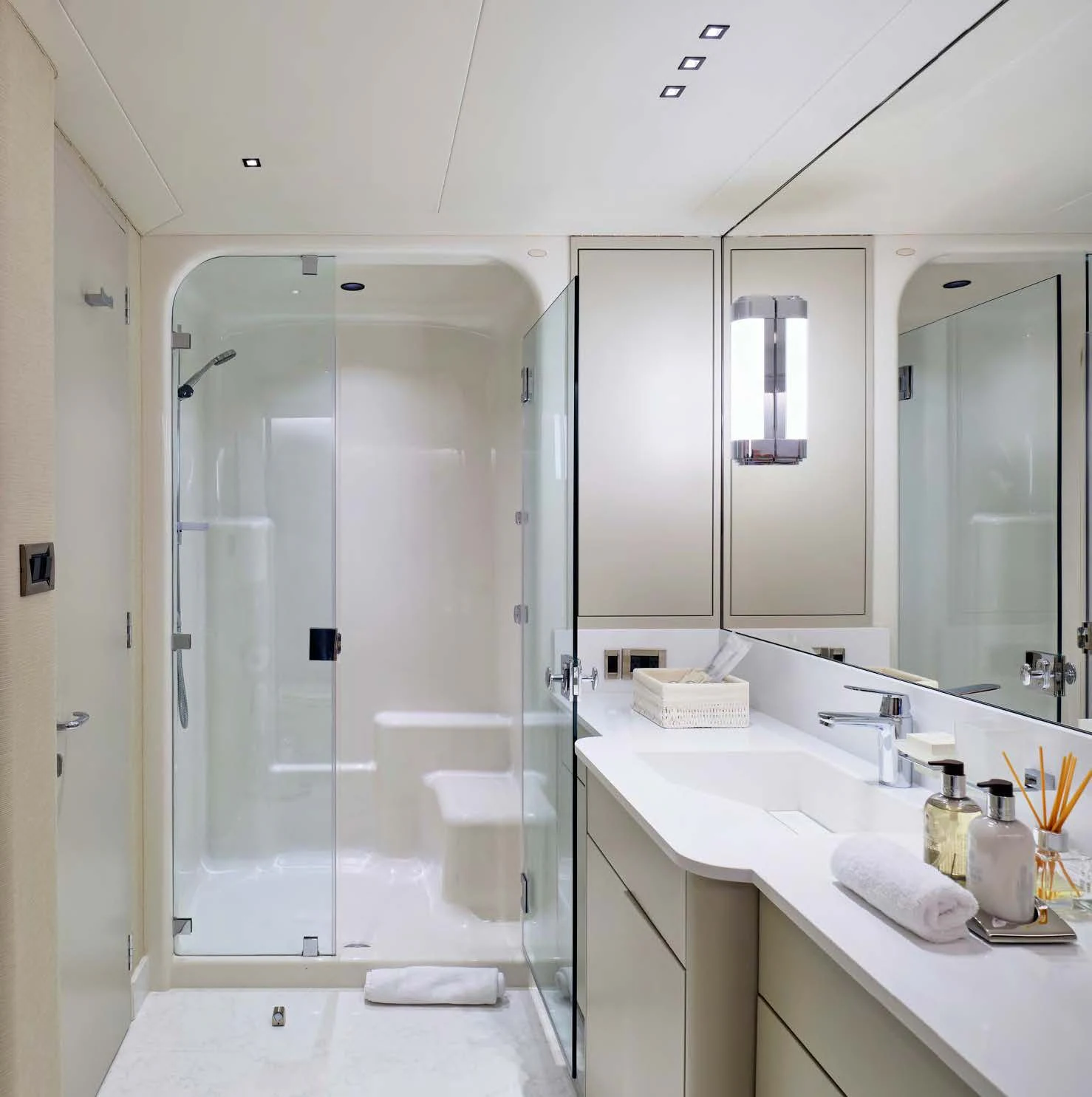 a bathroom with a shower and sink aboard ENDLESS SUMMER Yacht for Sale