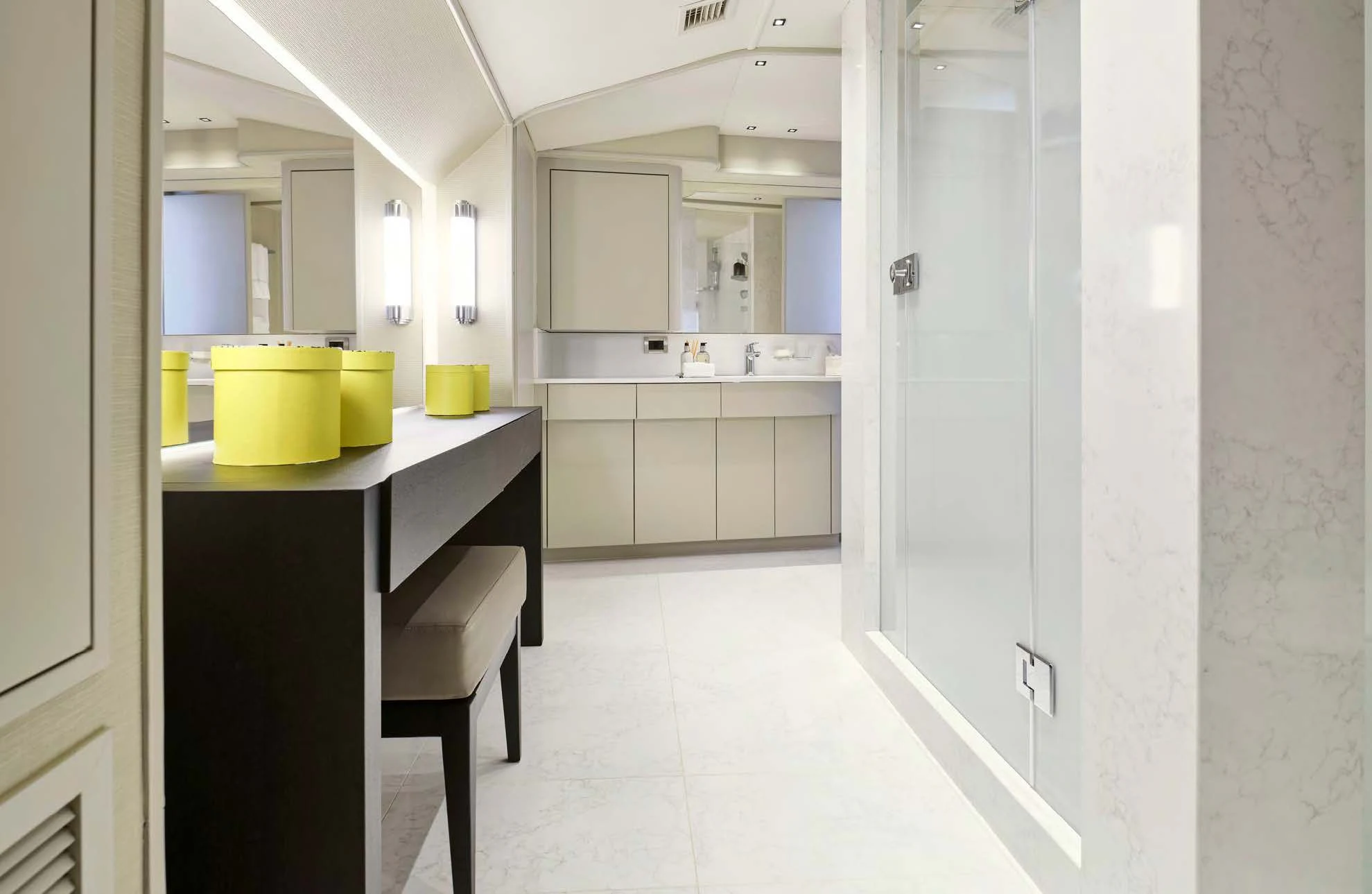 a kitchen with white cabinets aboard ENDLESS SUMMER Yacht for Sale