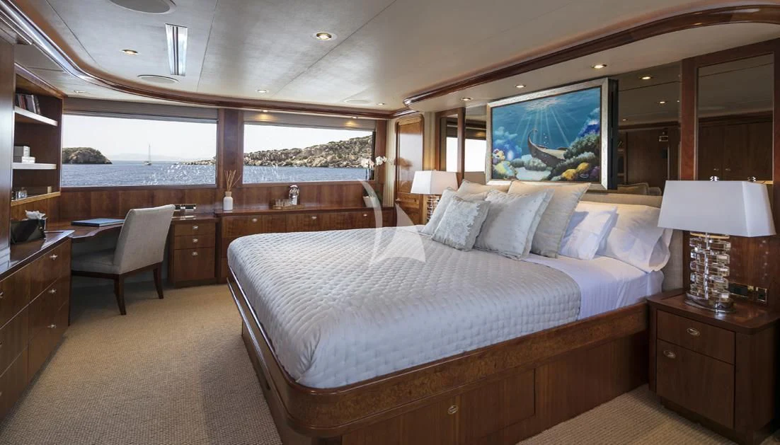 a large bedroom with a large bed aboard ENDLESS SUMMER Yacht for Sale